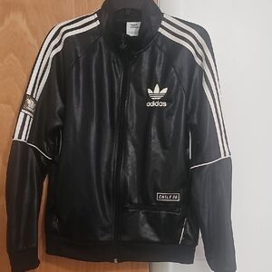 Adidas Black and White Bomber Jacket with Iconic Stripes